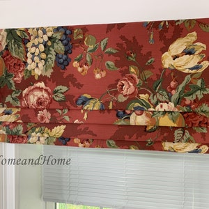 Bold Floral Crimson pink red gold green  Faux Roman Shade Flat Roman Shade Valance Fake Roman Shade Valance High end designer UPTO 52W
