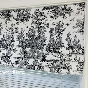 Faux Roman Shade. Flat Roman Shade Valance. Fake Roman Shade Valance. Toile Valance. Black White. Black valance.Check Valance Stripe Valance