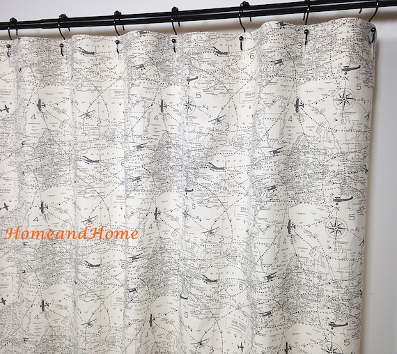 Shower Curtain Air Traffic Felix Natural Grey 72 X 84 108 Long Etsy