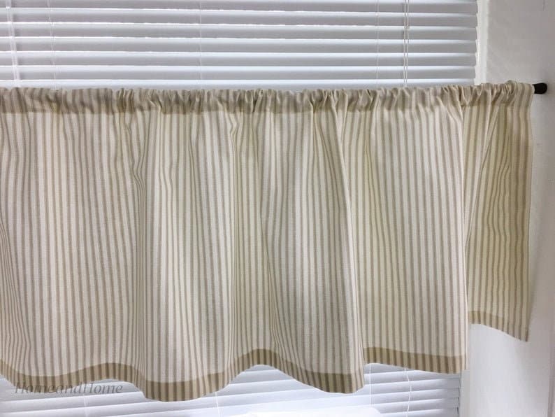Farmhouse Valances Cafe curtains farmhouse Decor Kitchen Valance Stripe Valance beige linen tan valance Curtain Valance Window Valance