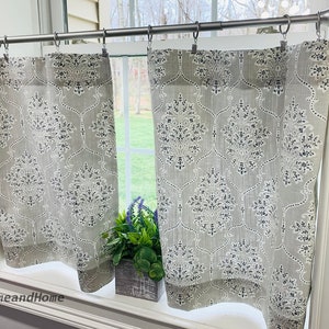 Gray Valance OR Gray Cafe curtains French gray Cafe curtains Slub canvas linen look Light Gray valance. Light gray Kitchen Cafe curtains