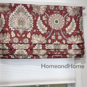 Bold Floral Waverly shades of beige red pink Faux Roman Shade. Flat Roman Shade Valance. Fake Roman Shade Valance. Fake Valance