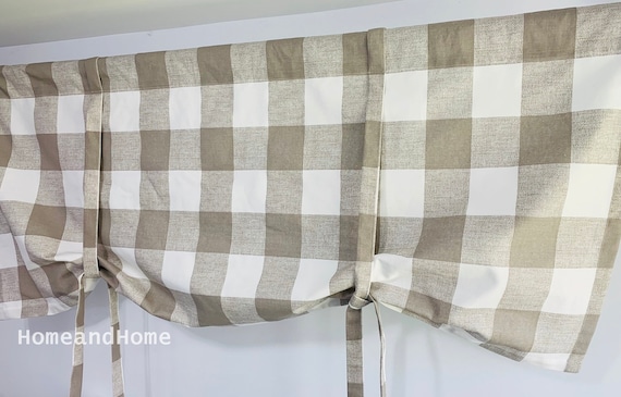 Tie Up Curtain Large Plaid Valance Black White Valance French Etsy