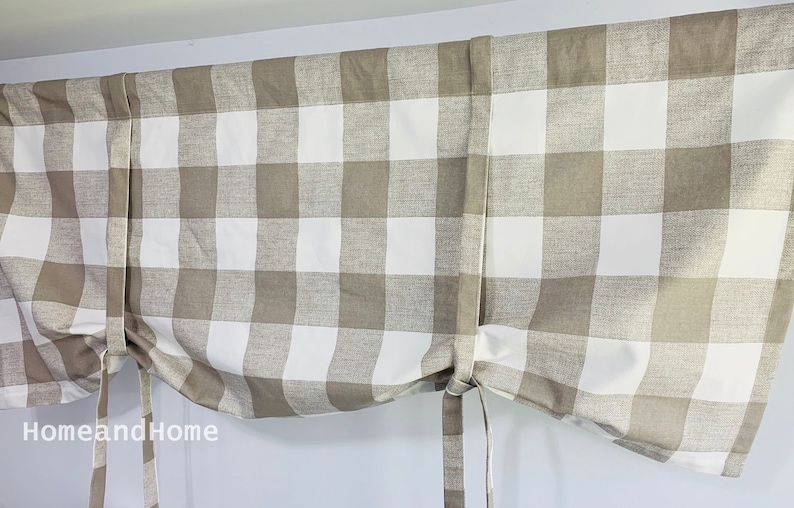 Tie Up Curtain Large Plaid Valance Black White French Image 0