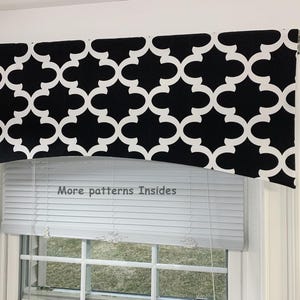 One Scalloped Valance Lined valances fully lined Valance Arrow toile check Black White Kitchen Valance. lined valance.