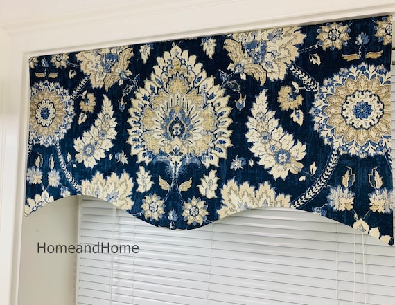 One Scalloped Valance Waverly Valance Dark Denim Blue Stone Gray