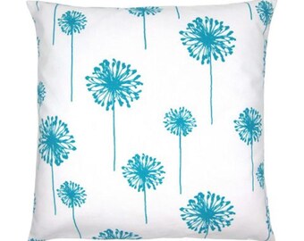 Pillow cover Zipper Closure pillow cover Turquoise white Dandelion pillow cover Throw Pillow lumbar 18 x 18