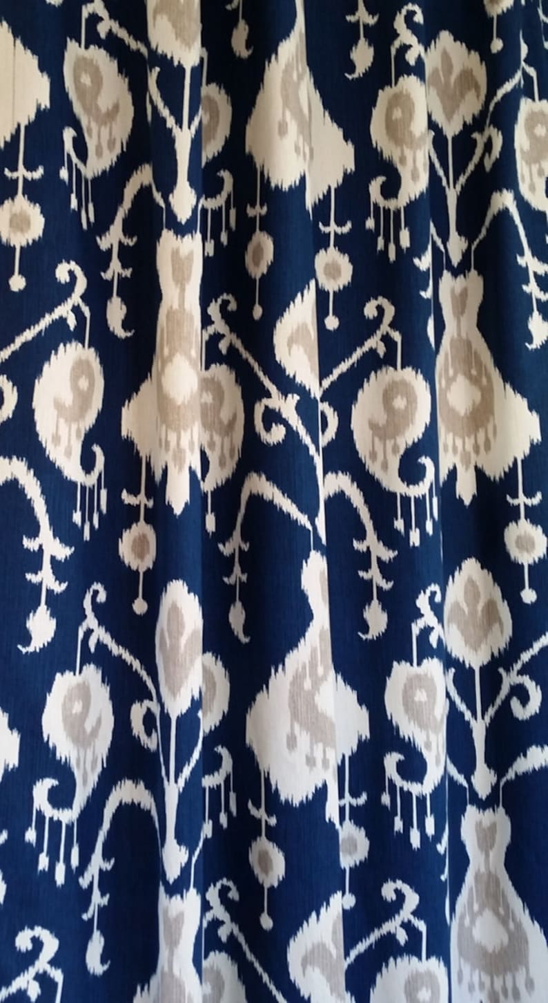 Custom Fabric Shower Curtain Java Ikat Navy Blue Sand Cream Etsy