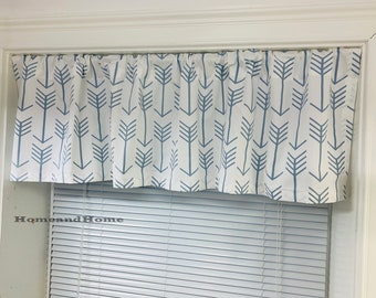 Light blue Gold Gray Valance Cafe curtains  Arrow valance  Kitchen valance Unlined or lined /Kitchen Cafe curtains / Topper Window Valance
