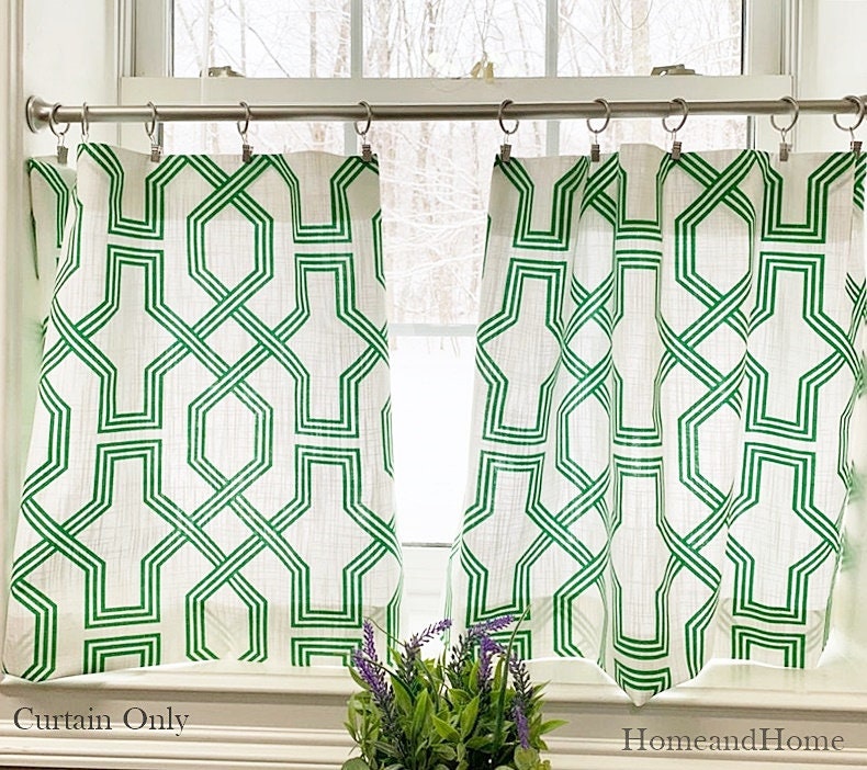 Green white Geometric Slub Canvas Lin...