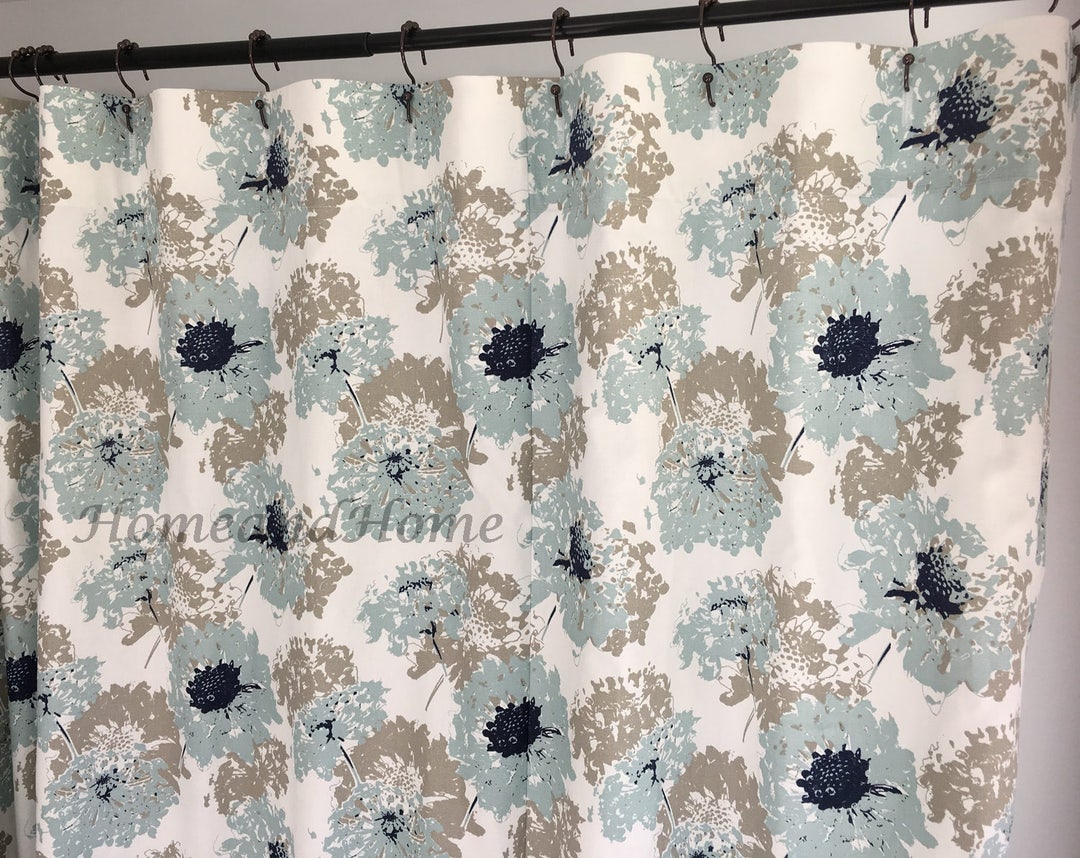 Custom Shower Curtain Spa Blue Taupe Grey White Long Shower Curtain Extra Wide Shower Curtain
