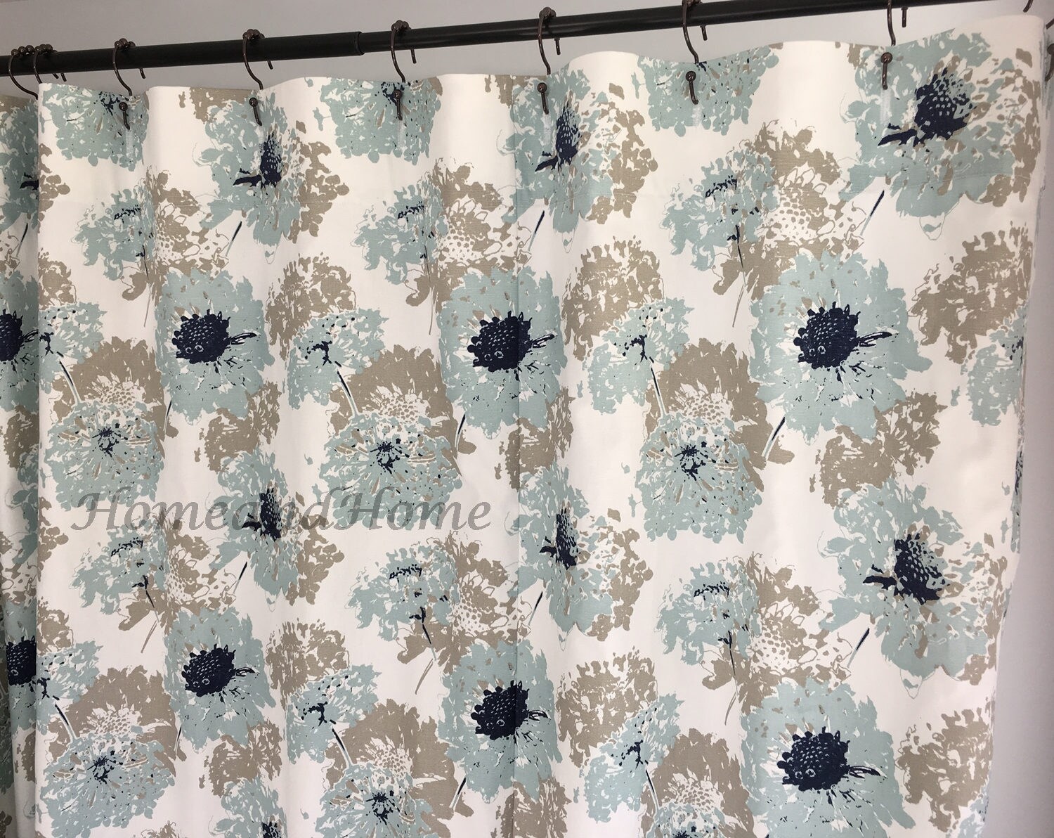 Custom Shower Curtain Spa Blue Taupe Grey White Long 50