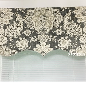 Scalloped Valance. Gray Valance. Grey Beige Cream 52 x16 50 x 16 lined window valance. Designer Valance. decorative valance. Kitchen Valance