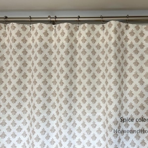 Block Floral print Shower curtain Spice Spruce Green Raven Slub Linen Extra long shower curtain Extra wide shower curtain72 x 84 72 x 96