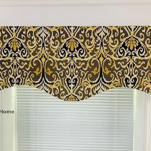 Scalloped Valance Ikat valance window valances Kitchen Valance Black brown honey Fully lined, custom valance Window valance