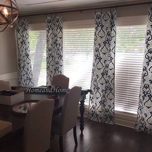 Blue white drapes Navy blue White curtains Beachhouse curtains living room Extra Long Curtains. Window Treatments PAIR 25&quot;W or 52&quot; W