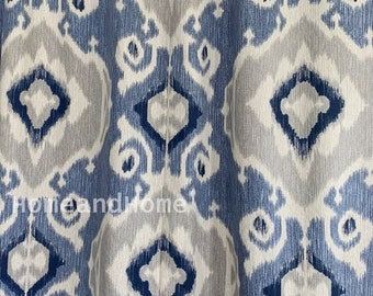 Hand-Woven Cotton Ikat Drapery Fabric Artisan Blue White Cheveron 44" wide 
