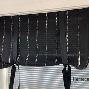 Tie Up Curtain. Stripe Valance. Indigo blue White Valance. Kitchen Valance. Tie Up Valance Tie Up Shade. Spa blue black valance. Tan valance