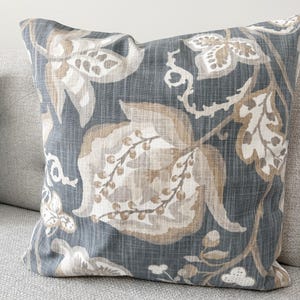 Copricuscino in ardesia neutra lavata blu-grigio talpa crema antracite giacobino floreale Slub Canvas 18x18 20x20 Cerniera invisibile su entrambi i lati