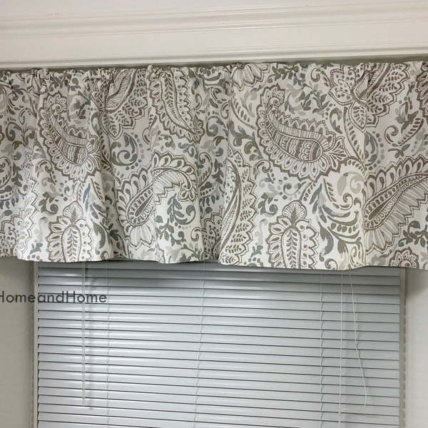 Paisley Valances Paisley Cafe curtains. Kitchen Valance. Bathroom Curtains. Bathroom valance. Curtain Valance curtains Ecru taupe Blue gray