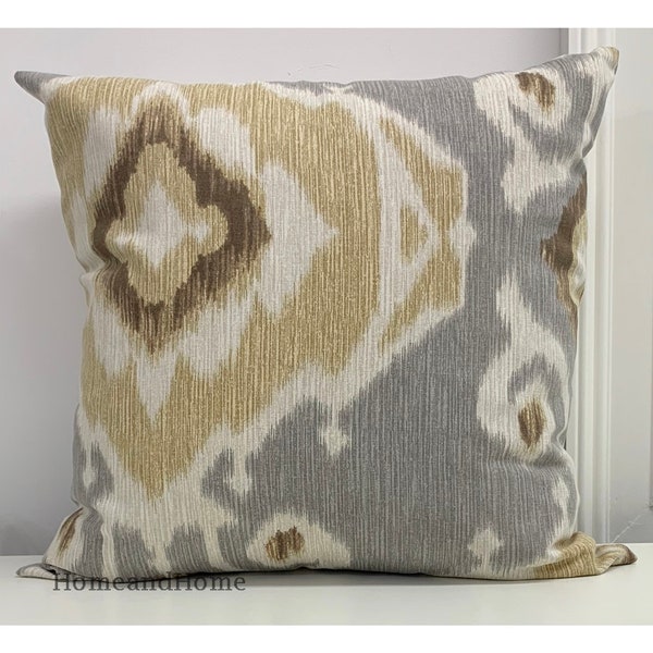 Ikat pillow cover Zipper Closure Euro Shams Throw Pillow lumbar beige tan brown grey 18x18 Ikat pillow covers