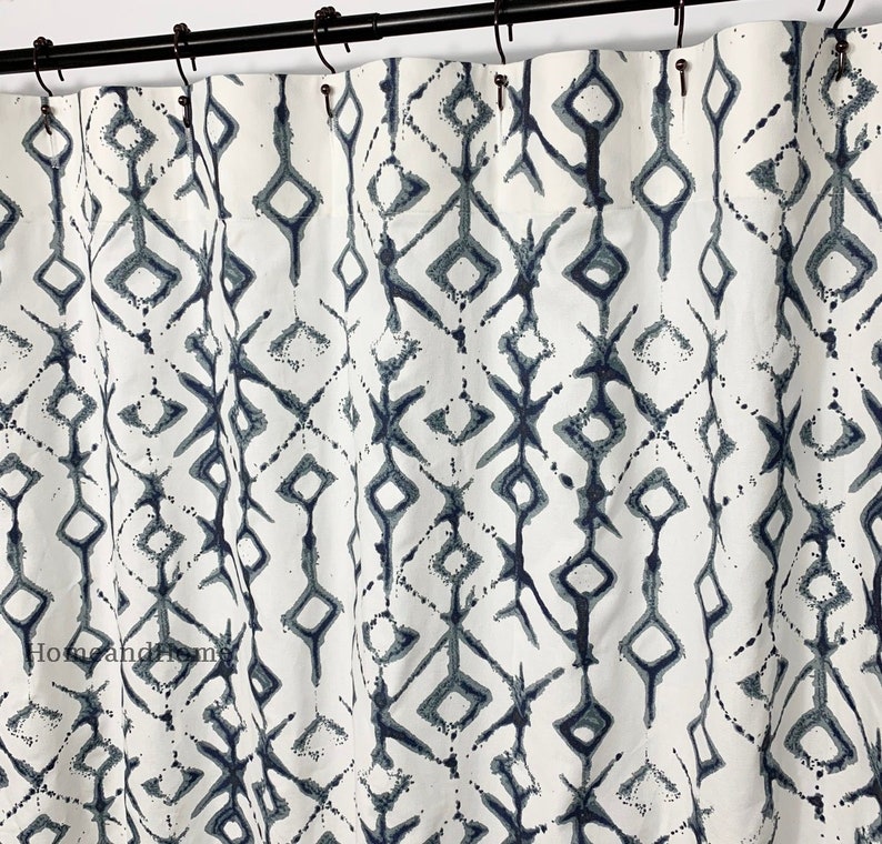 Shower Curtain Tribal Vintage Indigo Blue Long Image 0