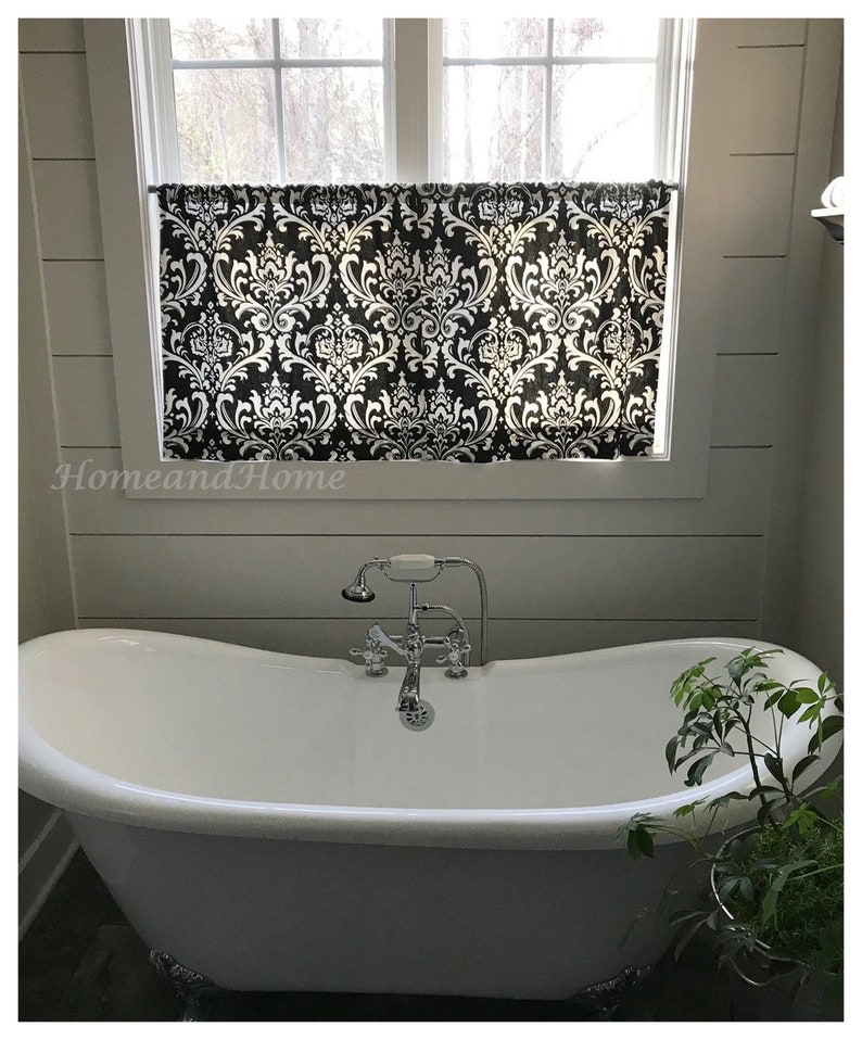 Damask Valances Damask Cafe curtains. Kitchen Valance. Black Etsy