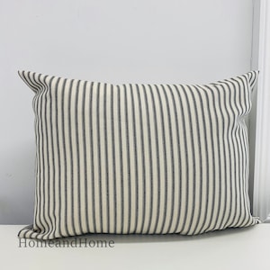 May include: A white and black striped pillow with a subtle sheen. The pillow is rectangular and has a simple design.