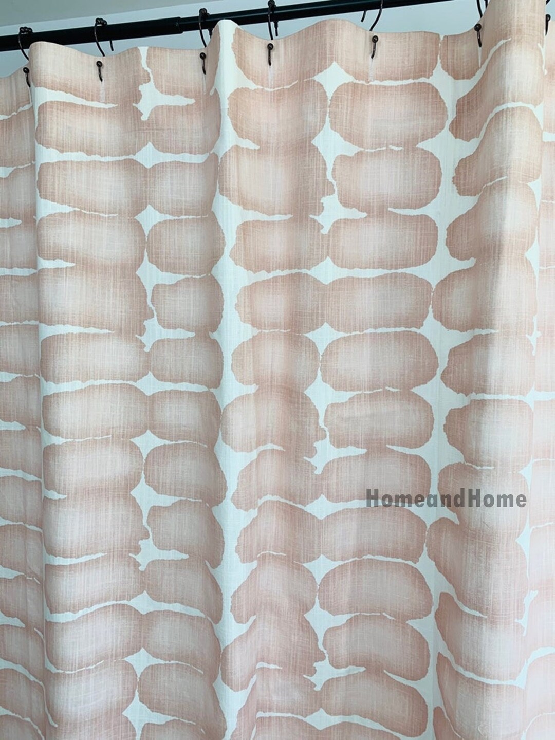 Blush Pink Dot Shower Curtain Narrow Shower Curtain Slub Linen Look 72