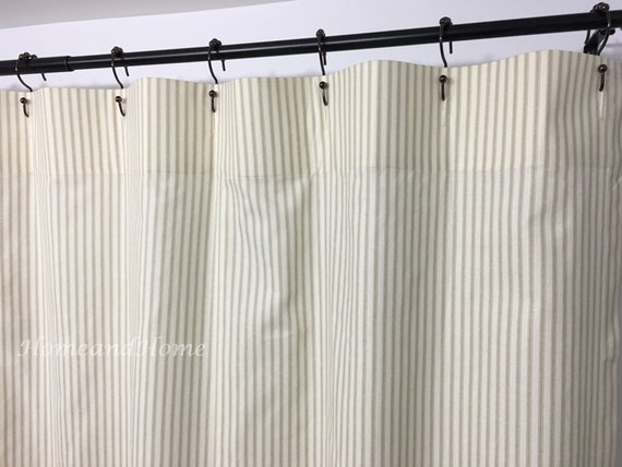 Farmhouse Shower Curtain Ticking Stripe, 108 Inch Wide Hookless Shower Curtain