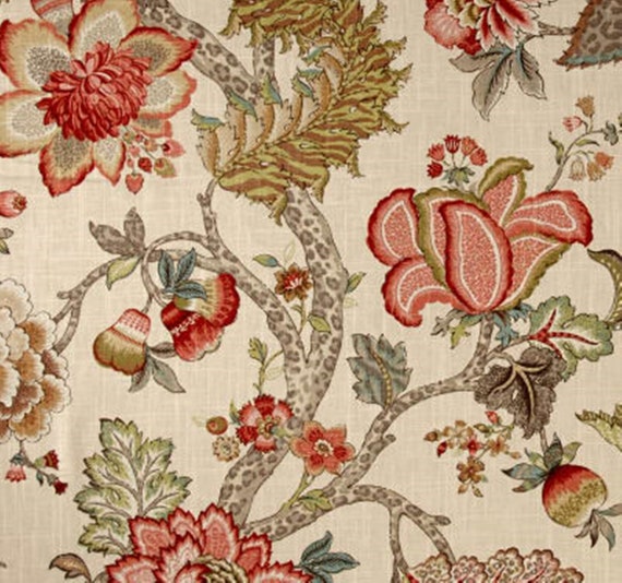 Bold Floral Drapery Lined Drapery P Kaufmann Curtain Drapery Etsy