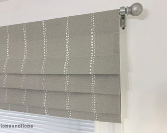 Faux Roman Shade. Flat Roman Shade Valance. Fake Roman Shade Valance. Fake Valance Taupe gray  valance, Cove white striped Neutral color