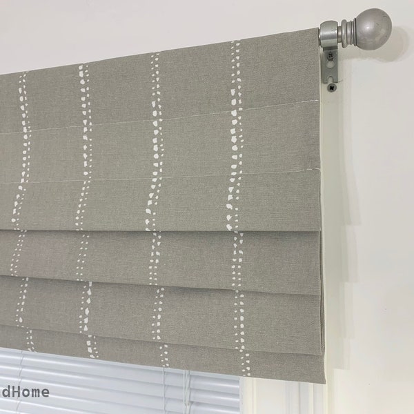 Faux Roman Shade. Flat Roman Shade Valance. Fake Roman Shade Valance. Fake Valance Taupe gray  valance, Cove white striped