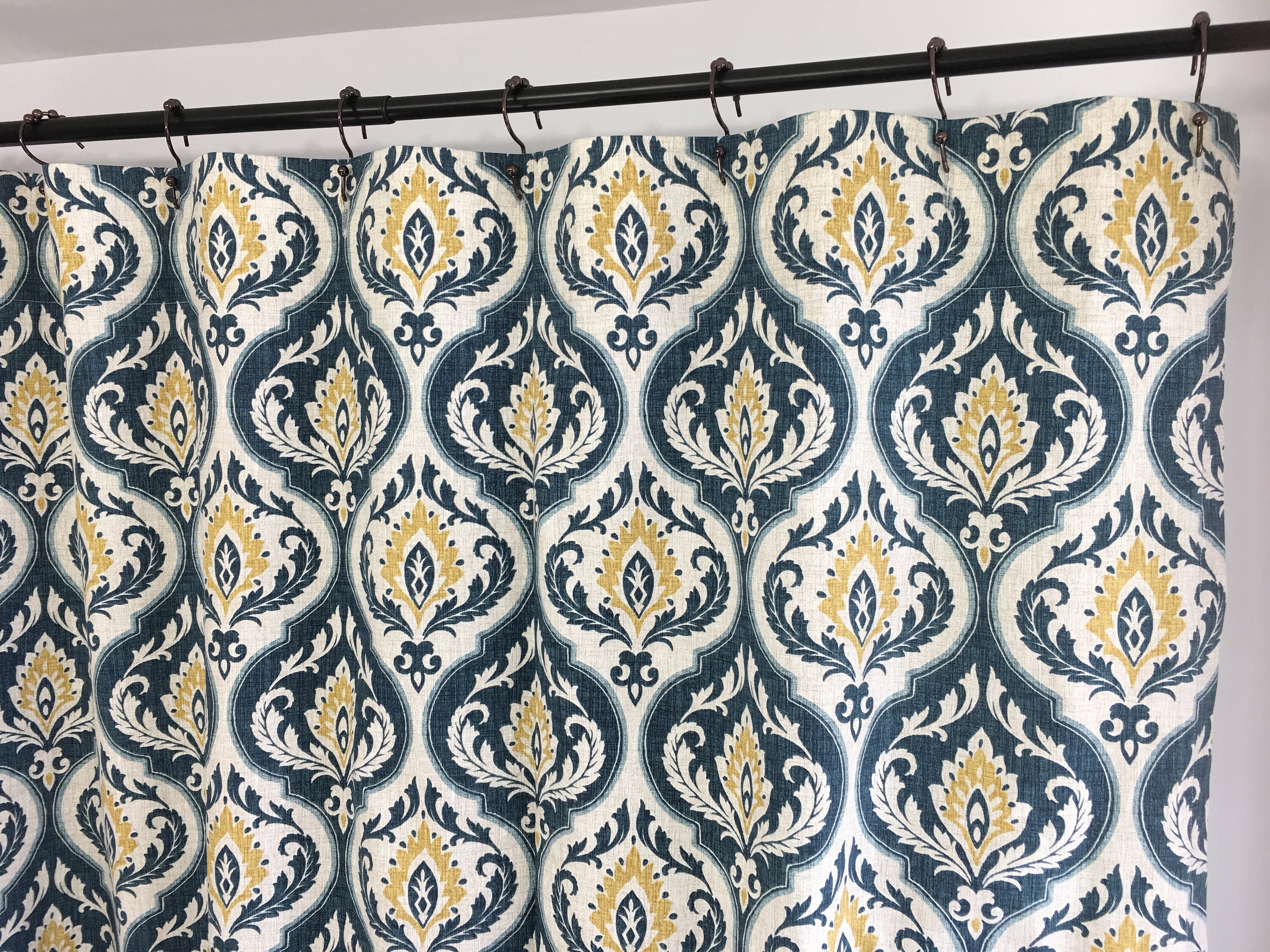 Damask shower curtain Indigo Blue Gold Ivory 72 x 84 108 long Etsy