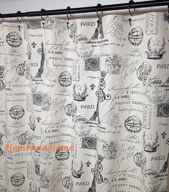 Custom Fabric Shower Curtain French Stamp Onyx Natural Black 54x78 Long 72 X84 108 Extra Wide