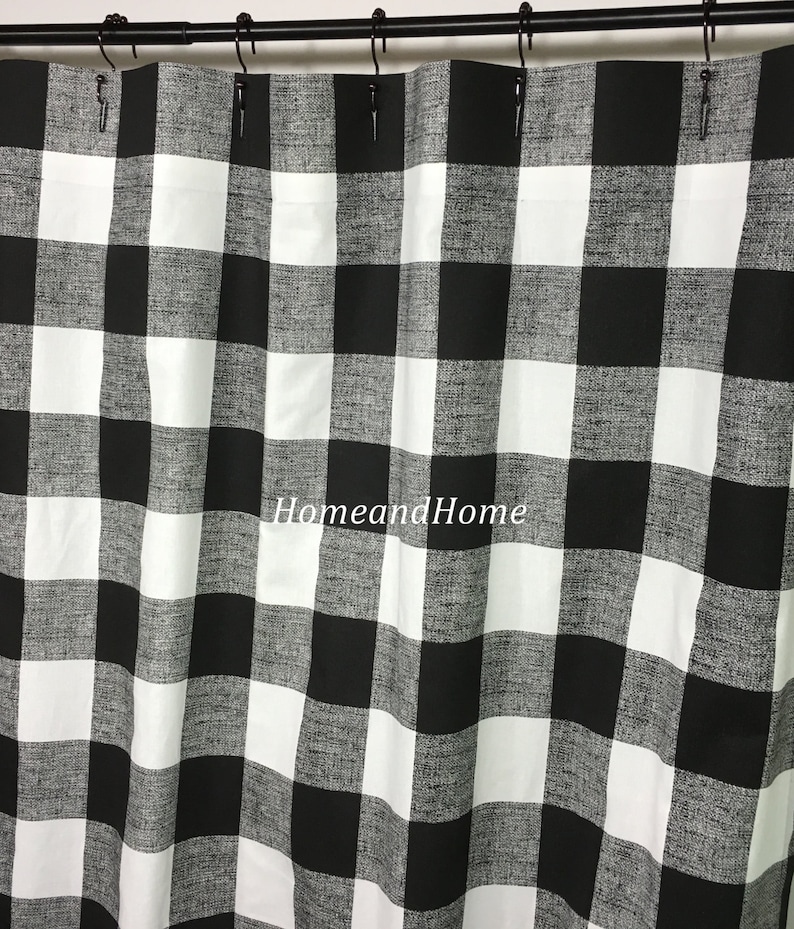 Custom Fabric Shower Curtain Buffalo Check Black White Image 0
