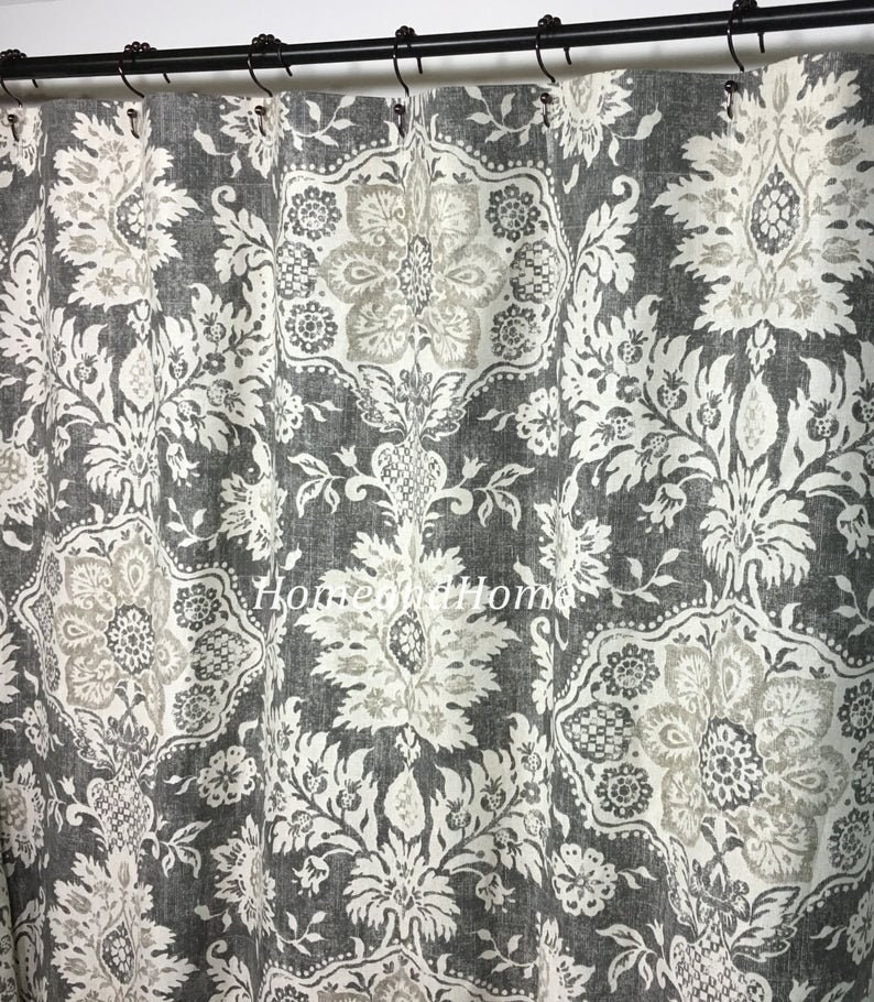 One Gray Shower Curtain Farmhouse Shower Curtain Extra Long Etsy