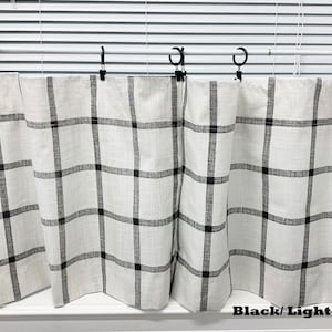 Farmhouse Valance or Cafe curtains Farmhouse Cafe curtains Slub linen look Black Gray valance. Light gray Valance Kitchen Cafe curtains