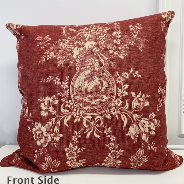 Limitiertes Angebot 20x 20 Waverly Bird Toile Hochwertiger Fabriccut Ruby Red Diamond Embossed Matelasse auf Rückseite / Rot Toile Kissenbezug