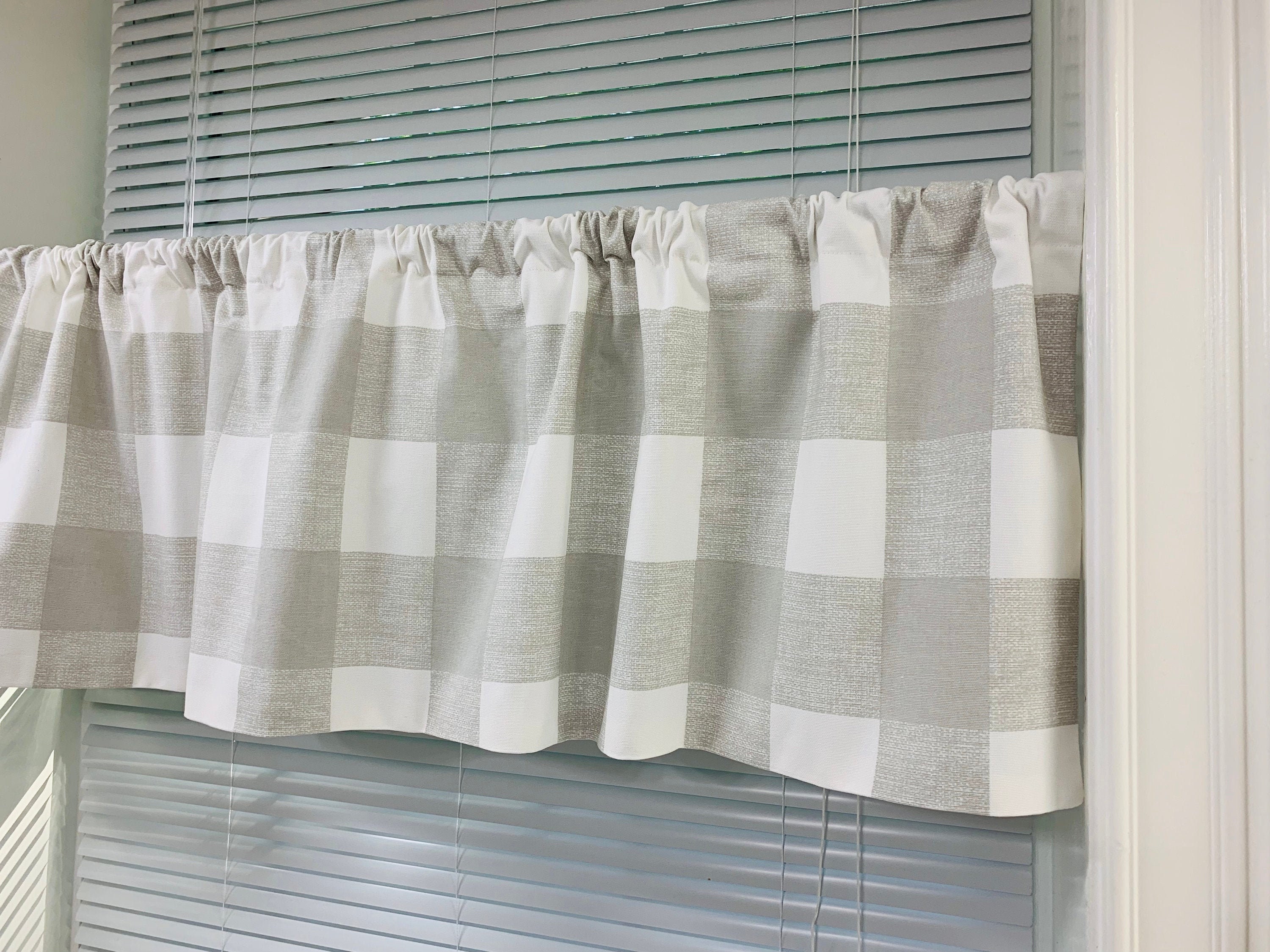 French Gray Cafe curtains. Light Gray White valance. valance. Etsy