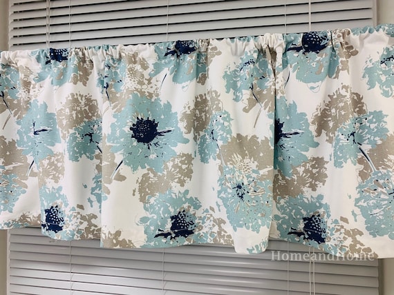Fl Cafe Curtains Spa Blue Taupe Ecru Valance - Spa Blue Curtains