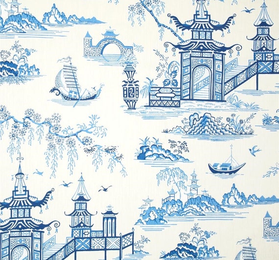 Toile shower curtain Waverly shades blue ivory 72 x84 90 96 Etsy