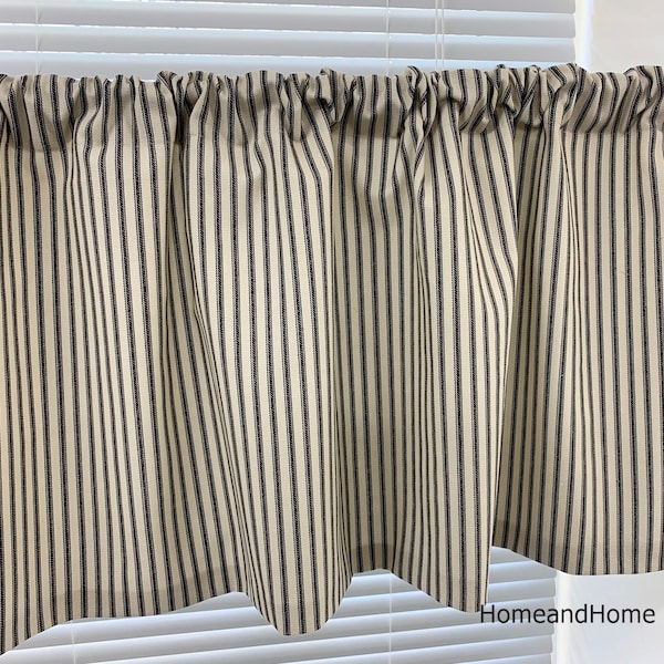 Farmhouse Ticking Stripe Cafe curtains Black Natural stripe valance. farmhouse valance Curtain Valance. Window Valance. Farmhouse decor