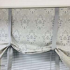 Tie Up Curtain. Gray Tie Up Valance Gray Valance Kitchen Valance Slub Canvas Linen look Tie Up Shade Farmhouse decor Kitchen Curtain.