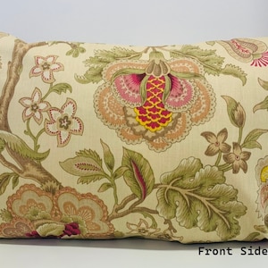 Jacobean floral pillow cover Waverly Zipper Closure pillow covers yellow, pink, red, tan, green, ivory 12 x 16 12 x 18 12 x20 12x 22 12x 24