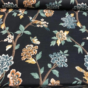 Fully lined Straight Valance Slub Canvas Linen look Robert Allen Bird Floral lined window valance Window Treatments Blue Gold Green Yellow