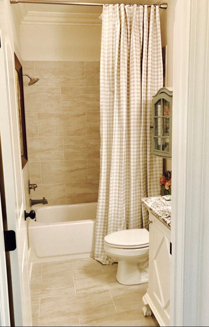 Plaid Shower Curtain Custom French Gray White Image 0