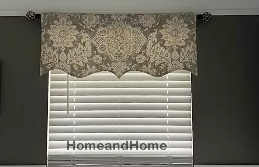 Scalloped Valance Gray Valance Grey Beige Cream Lined Window Treatments