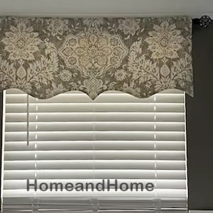 Scalloped Valance Gray Valance Grey Beige Cream lined window Treatments bathroom Valance. bedroom valance Kitchen Valance Livingroom valance