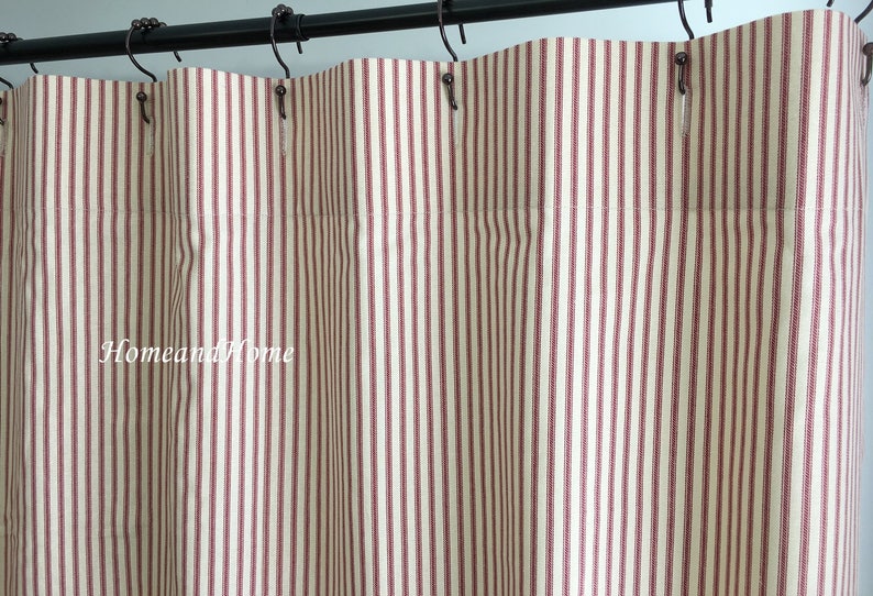 Ticking Stripe Shower Curtain Fabric Shower Curtain Cranberry Etsy